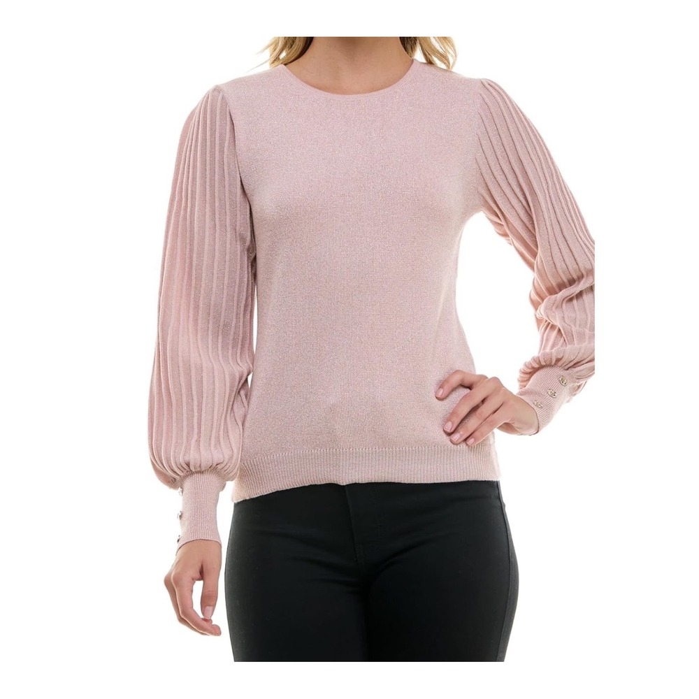 Nanette Nanette Lepore Womens Rose Gold Metallic Pleated Puff Sleeve Sweater S